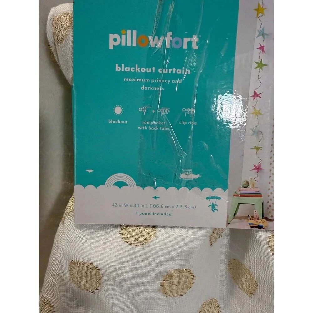 Pillowfort 42x84 Metallic Gold Clipped Dotted Kids Blackout Curtain Panel New